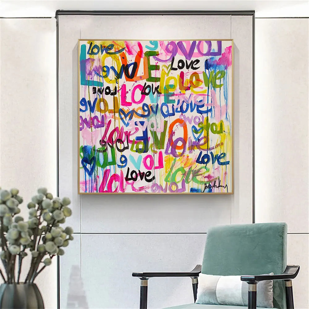 Modern Abstract Style Wall Art Poster Colorful Graffiti Love On Canvas Painting Print Picture For Living Room Home Decoration