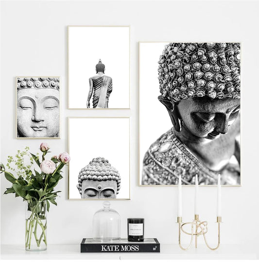Sakyamuni Buddha Statue Qoutes Wall Art Canvas Painting Black White Nordic Posters And Prints Wall Pictures For Living Room