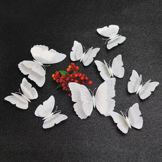 12Pcs Ambilight Double Layer 3D Butterfly Wall Stickers For Wedding Decoration Room Butterflies Decor Fridge Magnet Art Decals