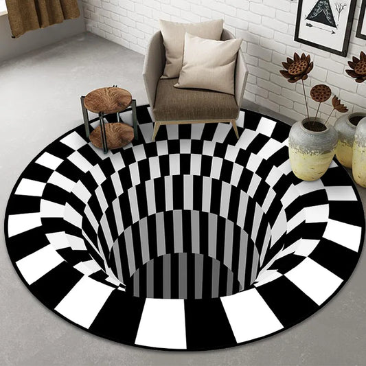 Round Carpet 3D Print Area Clown Optical Illusion Rug Floor Pad Non-Slip Doormat For Living Room Bedroom Geometric Rug Home Deco
