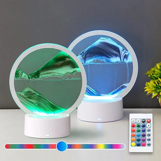 Color LED Flowing Sand Painting Table Lamp 3D Moving Sand Art Picture Round Glass Hourglass Night Light Bedside Lamp Home Decor