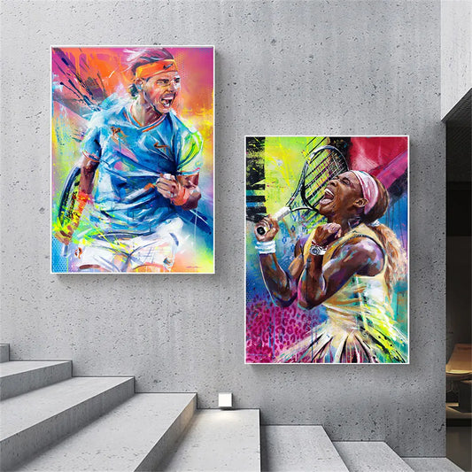 Graffiti Serena Williams Rafael Nadal Art Poster Prints Modern Tennis Player Canvas Paintings Wall Art for Gym Room Home Decor
