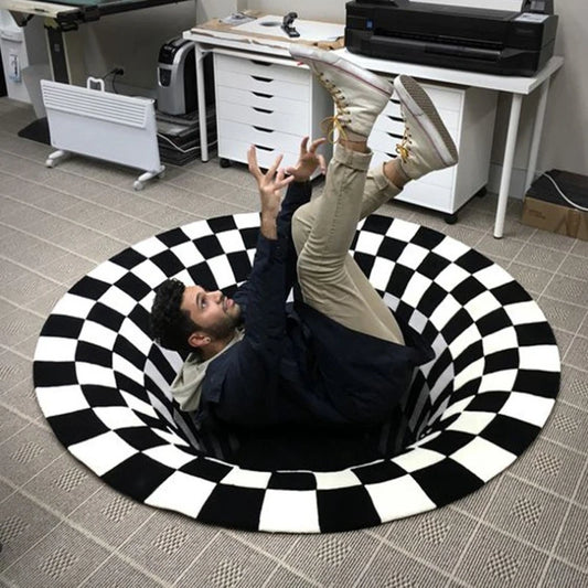 Round Carpet 3D Optical Illusion Carpet Anti-Slip Mat Black White Trap Door Mat Floor Mat Anti-Slip Living Room Floor  Area Rug