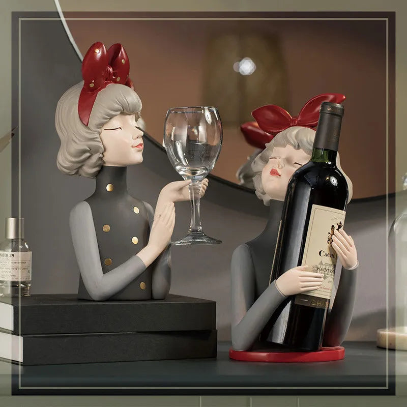 Nordic Creative Bow Girl Red Wine Rack, Stylish Sculpture Wine Cup Holder, Home Decoration, Figurine, Bar Accessories, Gifts