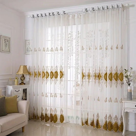 1pc Boho Embroidered Gauze Curtain - Sun Protection and Breathable Living Room and Bedroom Decor