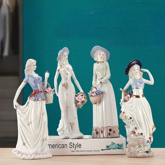 Europe Ceramic Beauty Figurines Home Furnishing Crafts Decoration Western Porcelain handicraft Ornament Wedding Gift