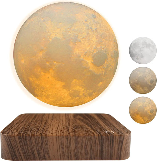 Levitating Moon Magnetic Floating Night Light, Creative Table 3D Printed LED Lamp with Wooden Base for Gift Office Bedroom Home