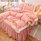Pink Lace Ruffle Bedding Set Luxury Bed Skirt Sheet Bedspread Korean Duvet Cover Girls Princess Bedspread Pillowcases