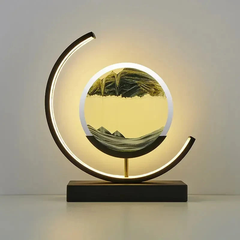 Quicksand Art LED Table Lamp Bedroom Moving Sand Night Light Sandscape Dynamic Glass Hourglass Sand Painting Home Decor Gifts