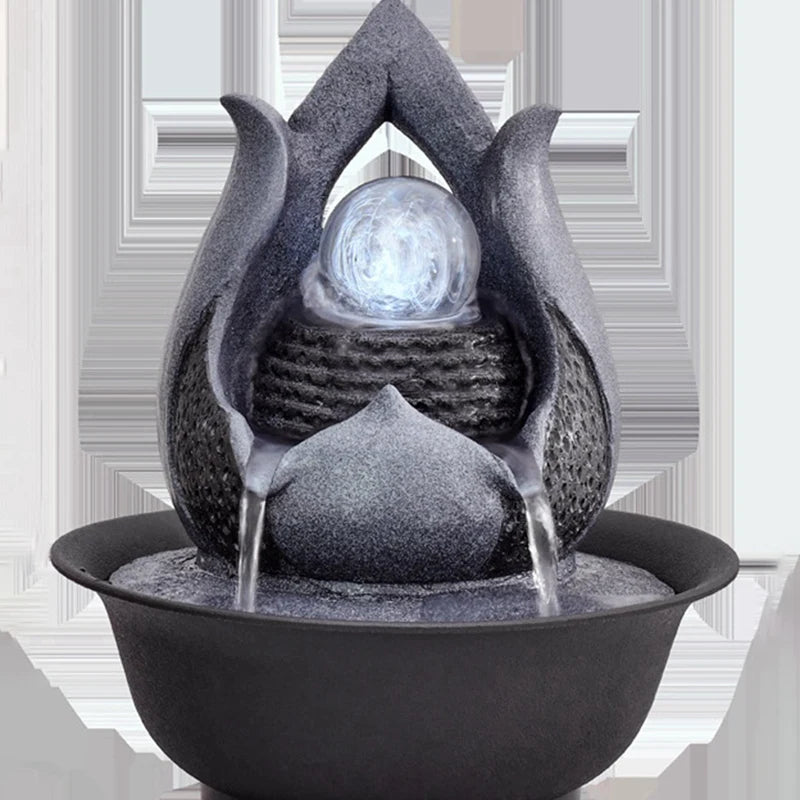 Indoor Electric Tabletop Fountain With LED Lights Decorative Tiered Rock And Waterfall Design Quiet & Soothing