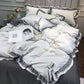 Nordic Lace Border Solid Color Bedding Set Bowknot Girl Duvet Cover With Pillowcase Sheet Luxury Comfort Fluffy Queen Full Size