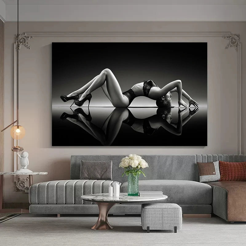 Black and White Sexy Women Red Wine Glasses Posters Prints Modern Canvas Painting Wall Art Pictures for Living Room Home Decor