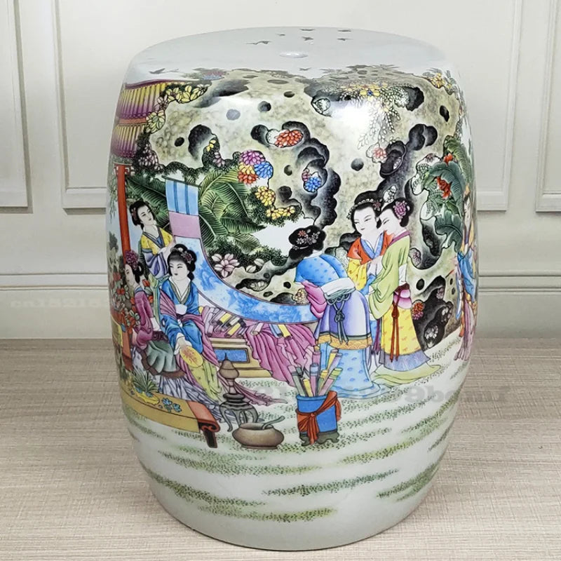 Chinese Fish Painting Porcelain Garden Stool Ceramic Stool for Dressing Table Drum Chinese Chinese Ceramic Garden Stools