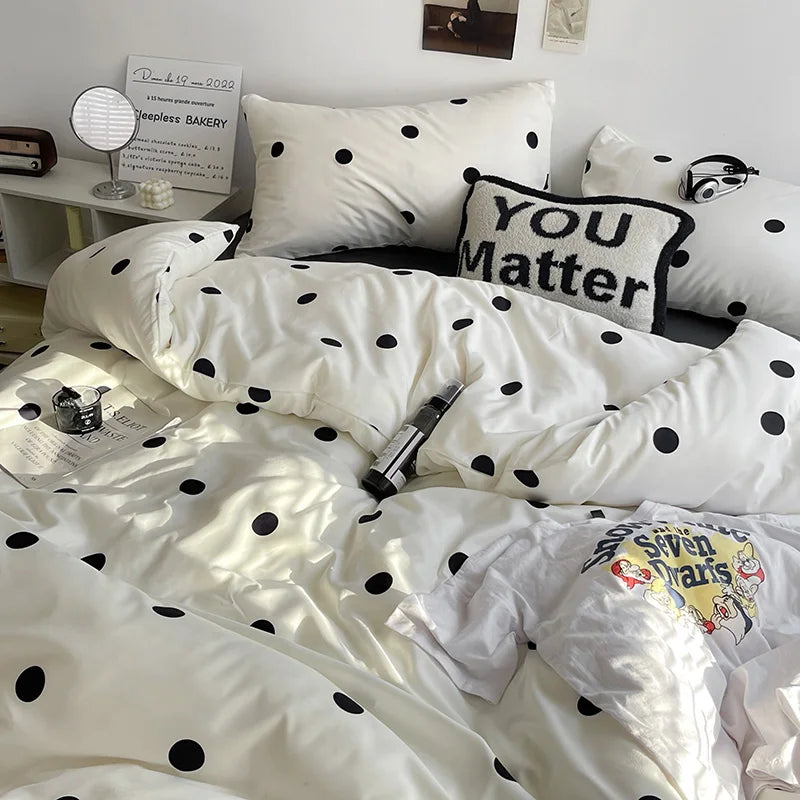 Simple Style Bed Linen Set Skin-friendly Bedsheet Set Pillowcase 이불세트 Brushed Bedclothes Single/Full/Queen/King Size Bedding Set
