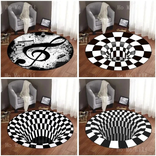 Toy Rug Area Vision Swirl Round Mat For Living Room Bottomless Hole Optical Illusion Home Decor