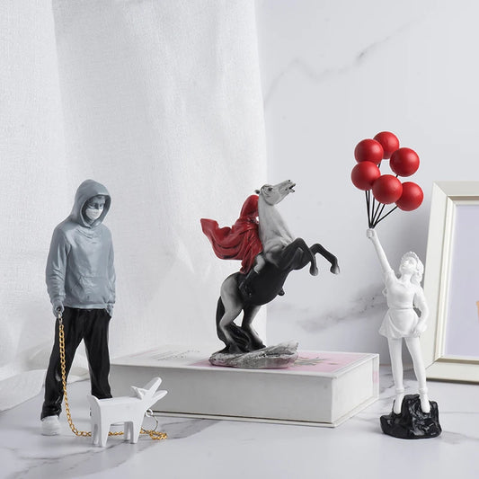 Banksy Sculpture Collection Flower Thrower Statue Pop Art Modern Balloon Girl Figurine Office Home Decoration Accessories Street