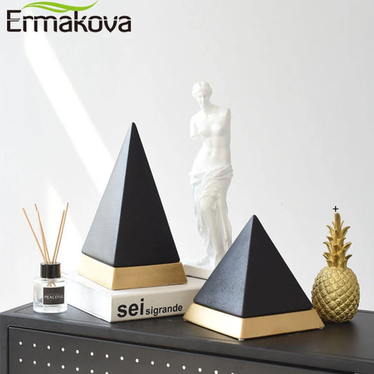 ERMAKOVA Ceramic Pyramid Sculpture Ornaments Creative White Porcelain Marble Statue Crafts Living Room Home Study Decoration
