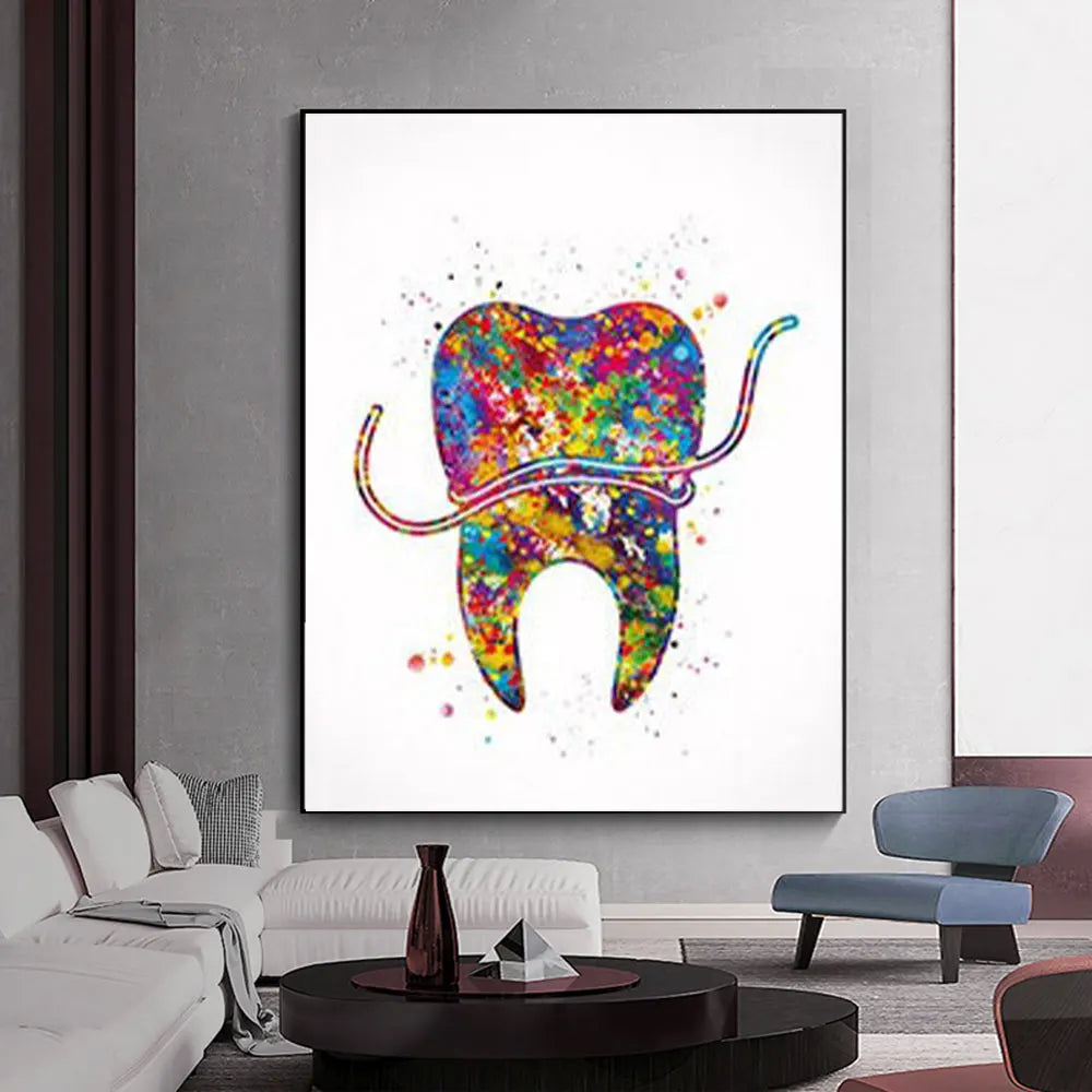 Graffiti Watercolor Teeth Poster Toothbrush Bathroom Wall Art Decor Canvas Painting Prints Pictures Dentist Room Home Decoration