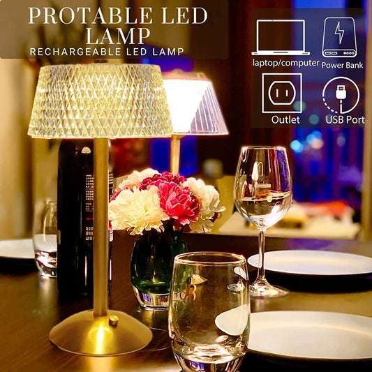 Crystal Table Lamps Diamond Retro Led Bar Desk Lamp USB Rechargeable Eye Protection Night Light for Bedroom Hotel Office Wedding