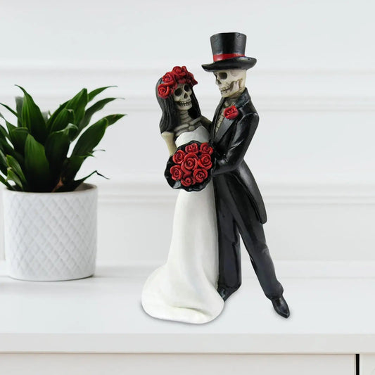 Skull Statue Skeleton Wedding Couple Bride Art for Desktop Decorations Ornaments Collectible Halloween Cake Topper
