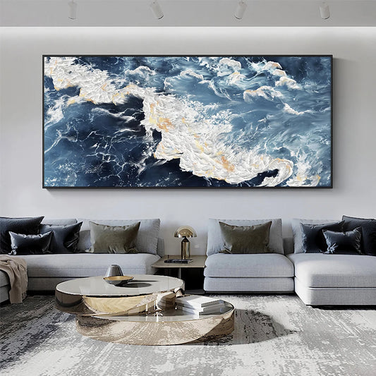 Large Sea Canvas Painting Landscape Poster Abstract Blue Sea White Wave Print Wall Picture For Living Room Home Decoration Gift