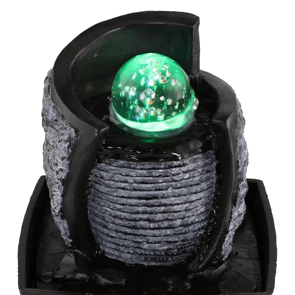 Antique Water Fountain Feng Shui with Rolling Ball LED Light Tabletop Fountain Decoration Living Room Office Home Lucky Ornament