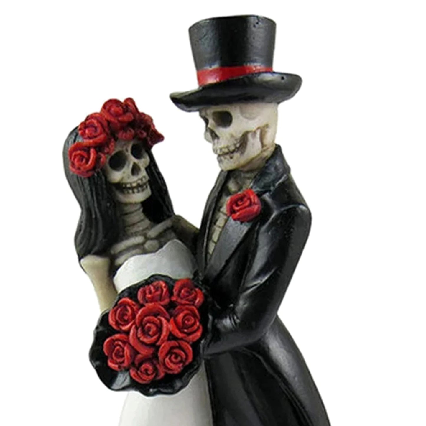 Skull Statue Skeleton Wedding Couple Bride Art for Desktop Decorations Ornaments Collectible Halloween Cake Topper