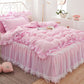 Princess Girl Pink Bedding Skirt Sheet With Lace Korean Solid Color Bed Cover Pillowcase Decor Bedroom Wedding Couple Bedclothes
