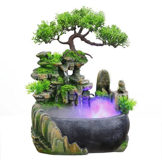 Water Fountain with LED Lights Fog Indoor Decor Rockery Flowing Water Bonsai Desktop Decoration Office Crafts Well Packaged Gift