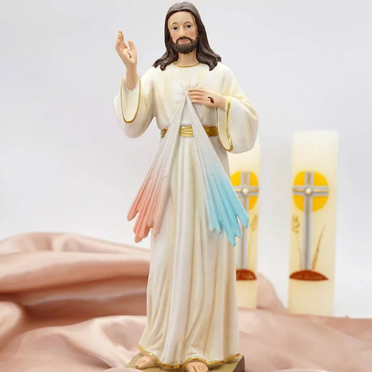 1Pc God's Mercy Catholic Statue Figurine Family Prayer Ornaments Jesus Christ Home Decoration Resin Crafts