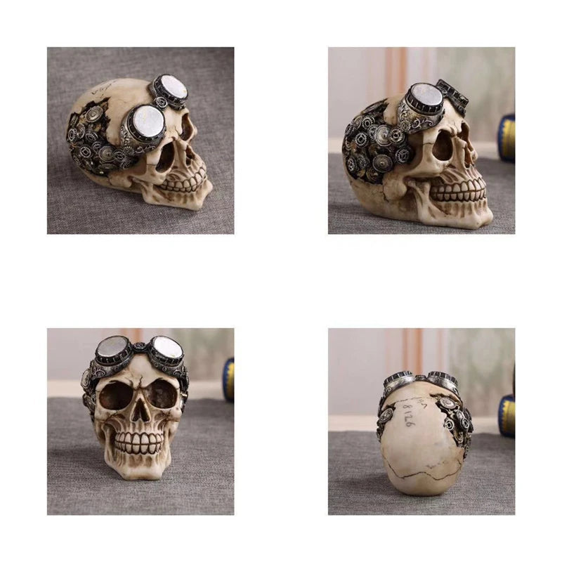 1 Pcs Steampunk Resin Craft Skull Horror Statue Creative Sculpture Birthday Gift Home Office Vintage Punk Decoration Skull