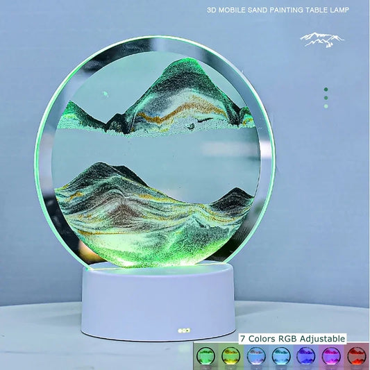 3D Hourglass Table Lamp 7 Color RGB Adjustable Moving Sand Quicksand Flowing Sand Art Picture Deep Sea Sandscape Home Decor Gift