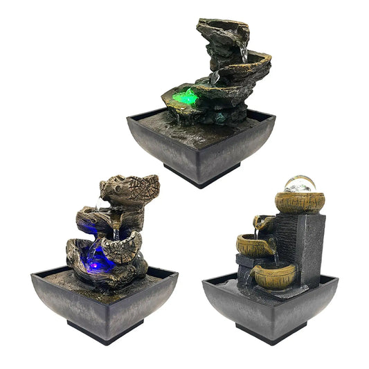 Mini Desktop Water Fountain with LED Lights Flowing Water Indoor 4 Tier Waterfall Fountain for Office Feng Shui Decoration Gifts