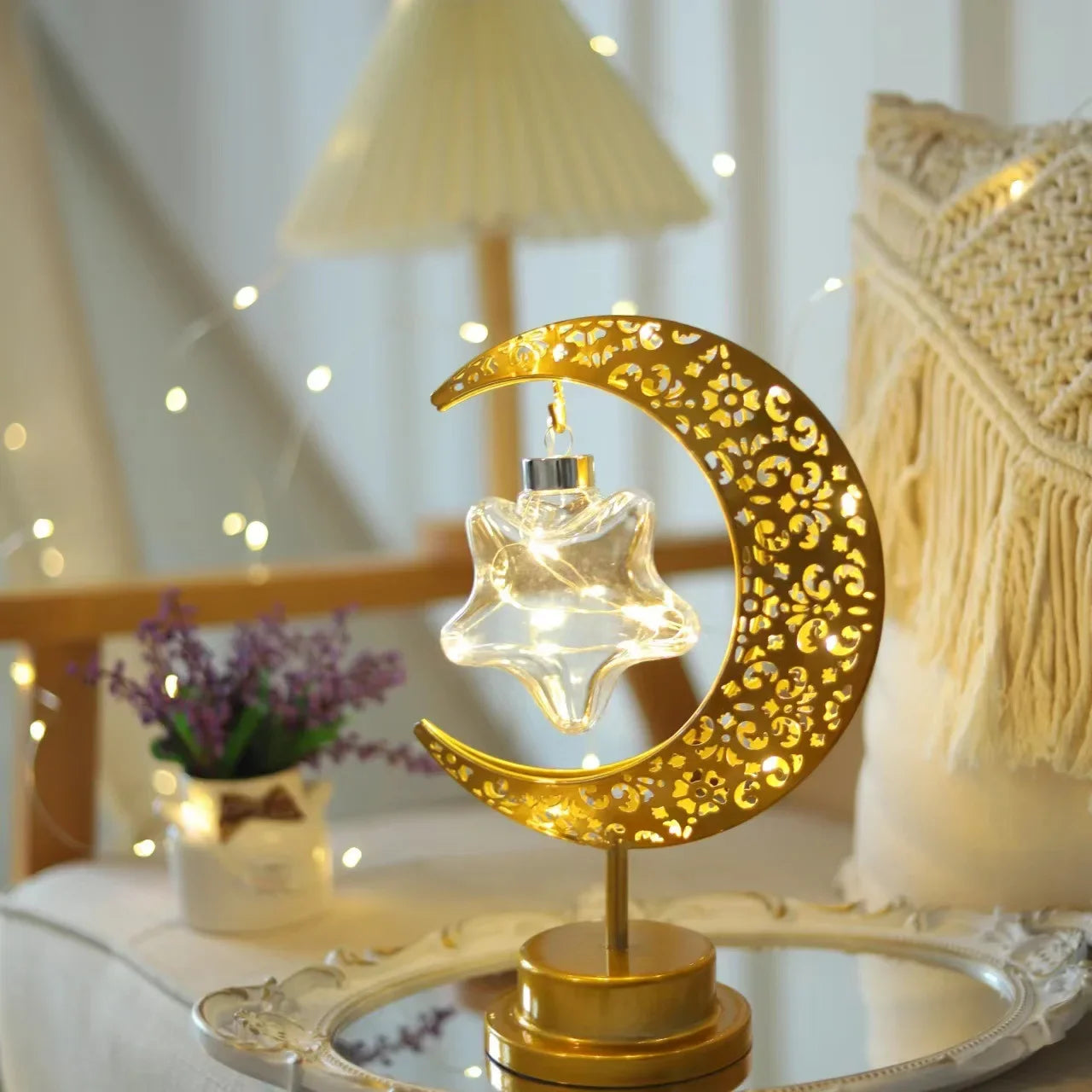 Ramadan Moon Led Light 2024 Eid Mubarak Decoration Metal Lamp for Home Room Ramadan Kareem Islamic Muslim Eid Al Adha Party Gift