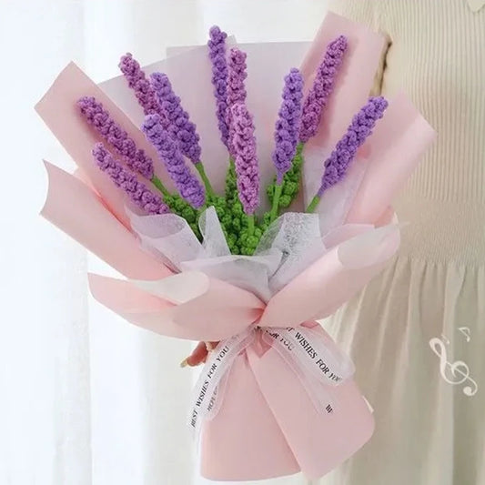 1pc Finished Crochet Lavender Bouquet Artificial Knitted Flower Finished Lavender Bouquet Mother's Day Gift Dia De La Madre 꽃다발