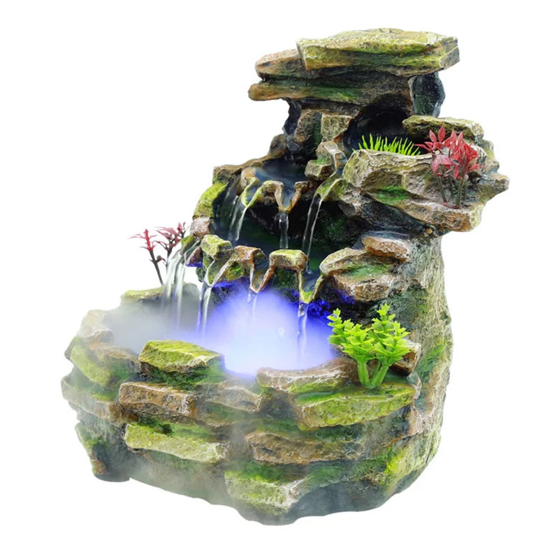Desktop Fountain Waterfall With Rock Rockery Indoor Relaxation Resin Ornament for Office Home Bedroom Desk Decoration Home Decor