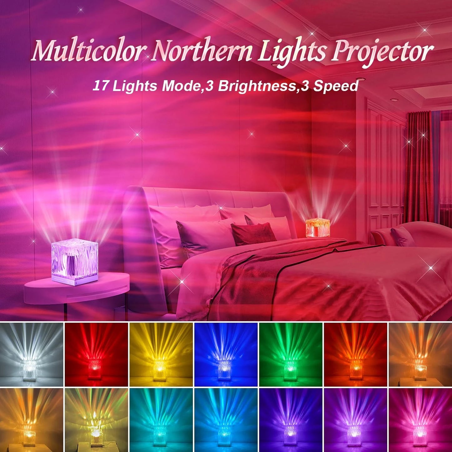 RGB LED Aurora Crystal Lamp Northern Lights Dynamic Nightlight USB Water Ripple Atmosphere Lamp For Bedroom Decor Sunset Lights
