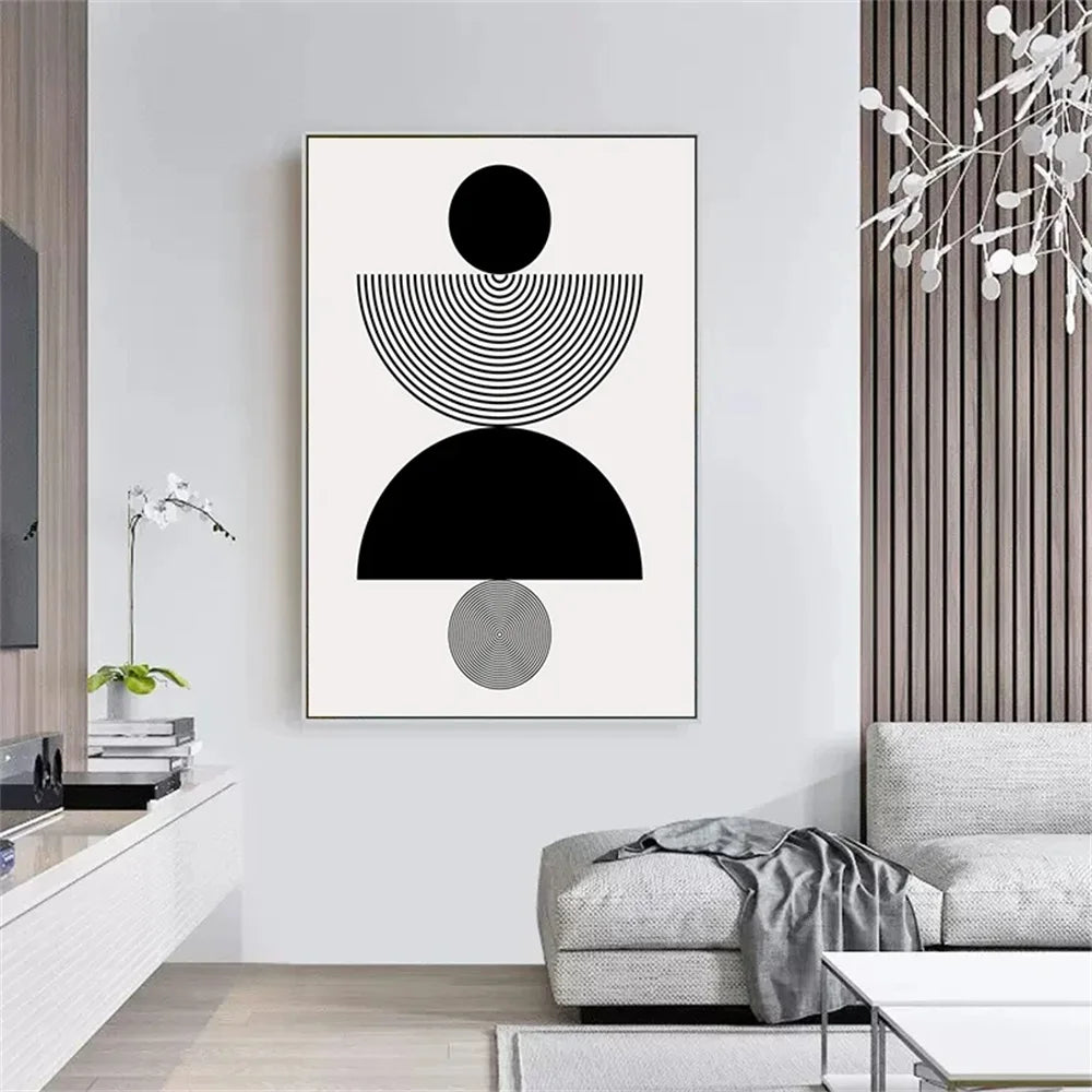 Abstract Geometrical Shapes Art Poster Prints Modern Black White Wall Art Canvas Painting for Living Room Home Decoration