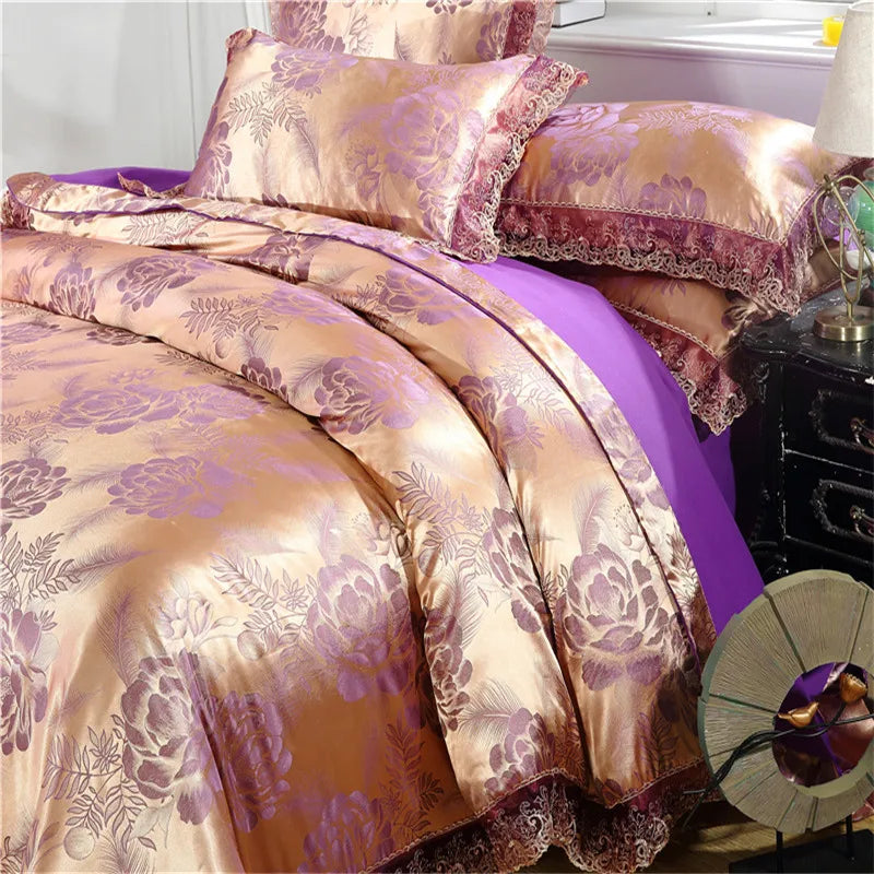 Nordic Satin Jacquard Duvet Cover Set Luxury Flower Bedding Set Adlut Quilt Cover Pillowcases Sheet Twin Queen King Home Texiles