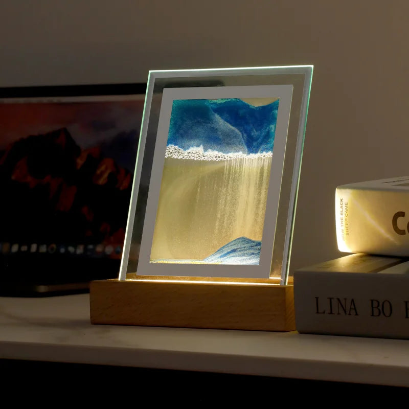 Sand Art Moving Night Lamp Craft Quicksand 3D Landscape Flowing Sand Picture Hourglass Gift Led Table Night Light Home Decor