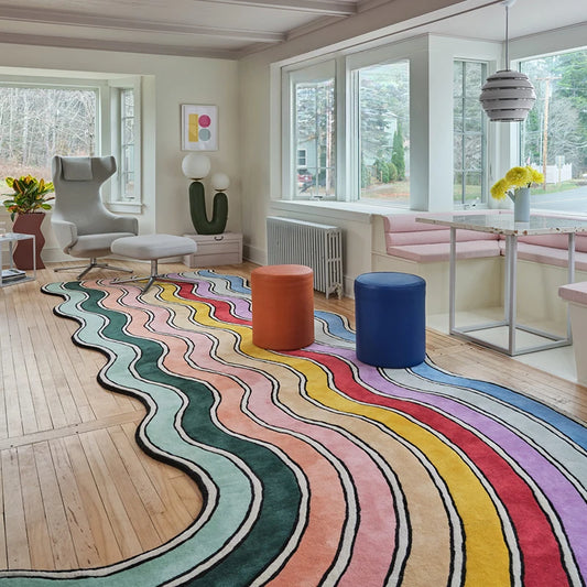 Rainbow Pattern Living Room Decorative Carpets Colorful Bedroom Bedside Carpet Plush Soft Cloakroom Rug Irregular Balcony Rugs