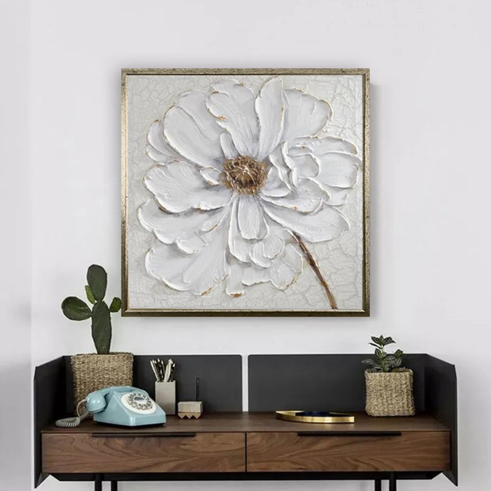 Pintura de lienzo de flores de rosas blancas Blooming Modern Bloom Floral Wall Art Partter Imagen para sala de estar Decoración del hogar