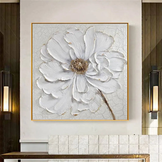 Tela di fiori di rosa bianca dipinta moderna in fiore grande arte floreale per poster immagine di stampa per la casa per la casa