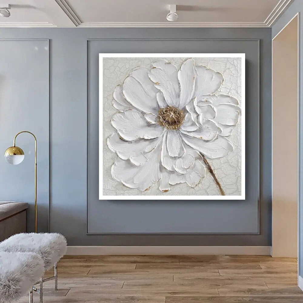 Pintura de lienzo de flores de rosas blancas Blooming Modern Bloom Floral Wall Art Partter Imagen para sala de estar Decoración del hogar