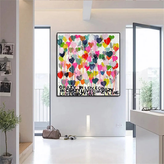 Crazy Love Art Graffiti Print Canvas Painting Colorful Love Heart Modern Wall Art Poster Abstract Picture for Room Home Decor