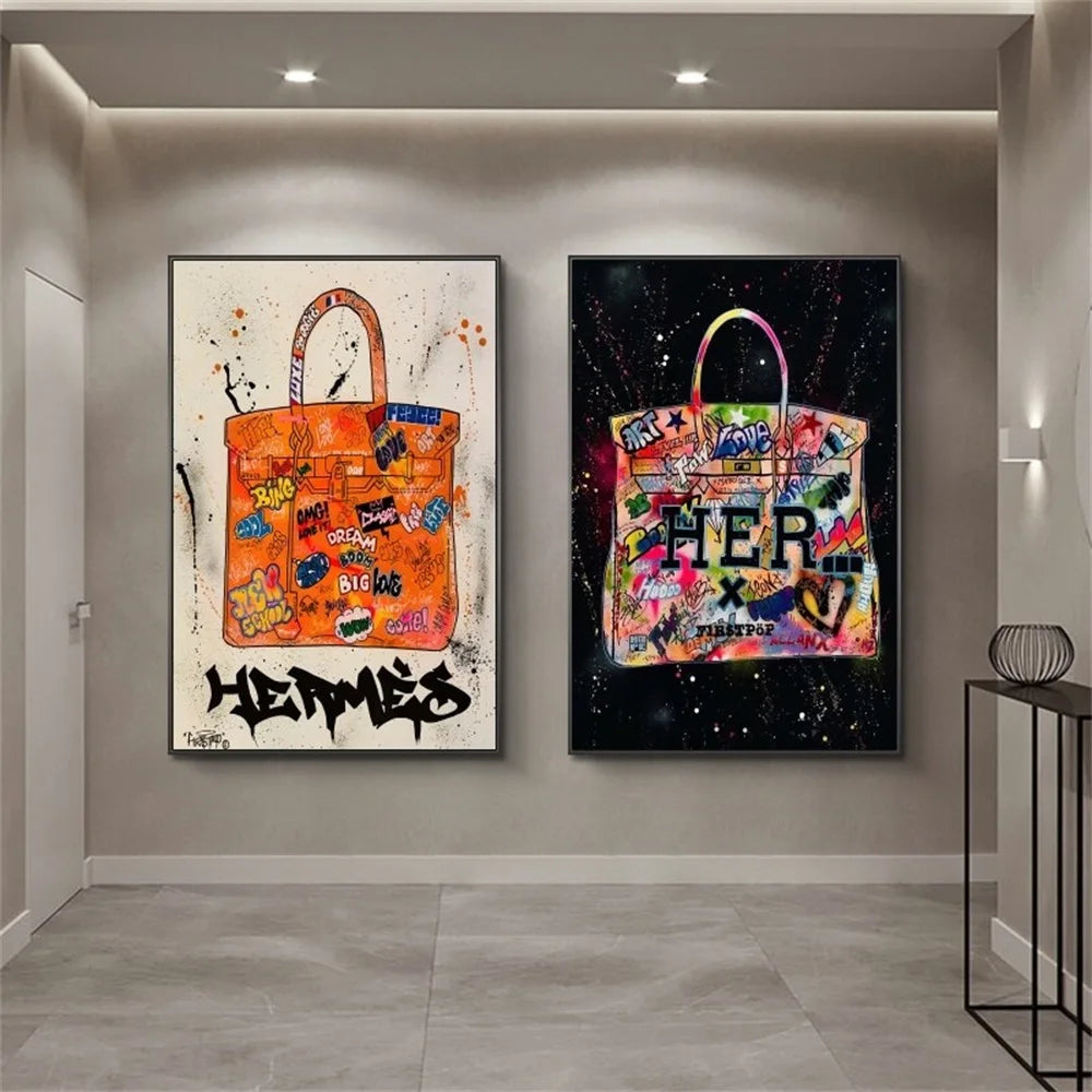 Modern Fashion Bag Poster Art Prints Graffiti Pop Art Luxury Bag Canvas Painting Gallery Wall Art Living Room Home Decoration