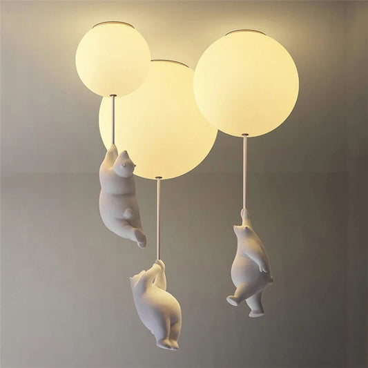 Nordic Little Bear Children's Chandelier Designer Baby Room Bedroom Ceiling Pendant Light Home Decor Indoor Lighting Fixture Led