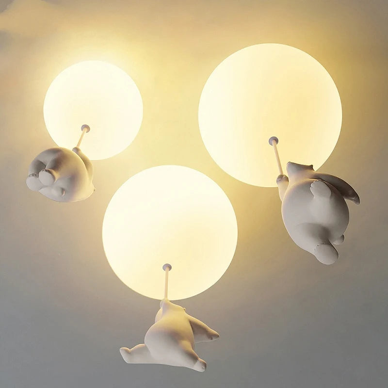 Nordic Little Bear Children's Chandelier Designer Baby Room Bedroom Ceiling Pendant Light Home Decor Indoor Lighting Fixture Led