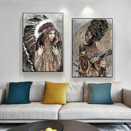 Decoración moderna de mural Luxury aristocrática africana póster y lienzo impreso Retrato de niña negra sala de estar