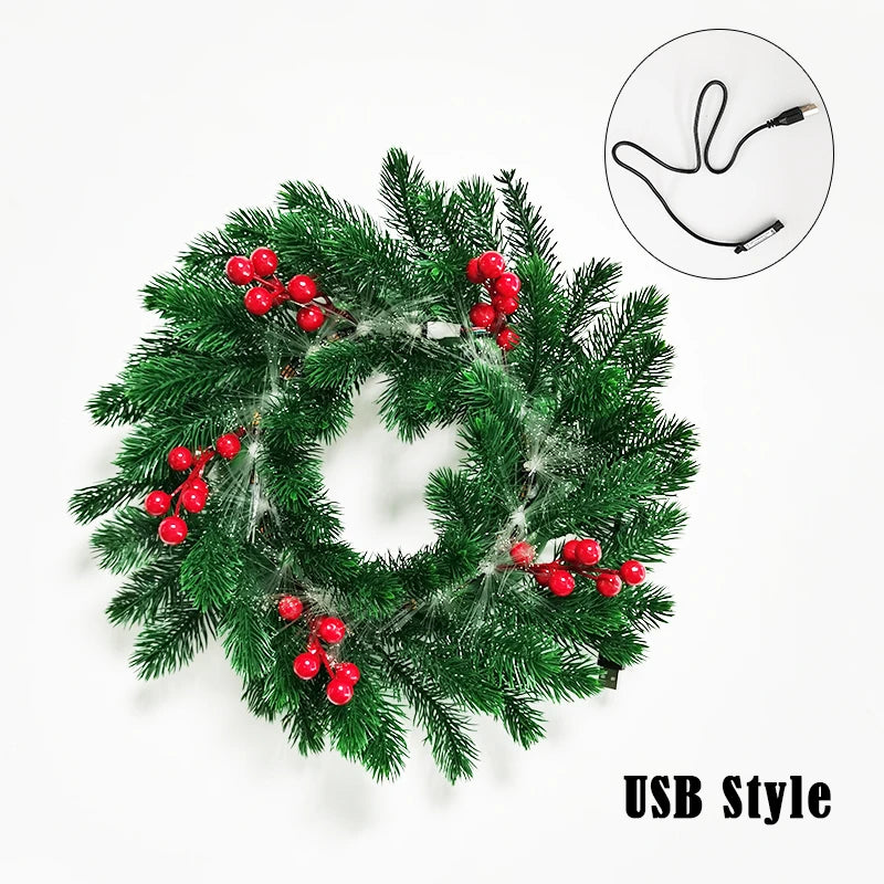 Big Size LED Light up Christmas Wreath Door Hanging Garland Pine Cones Berries Christmas Garland for New Year Home Decor